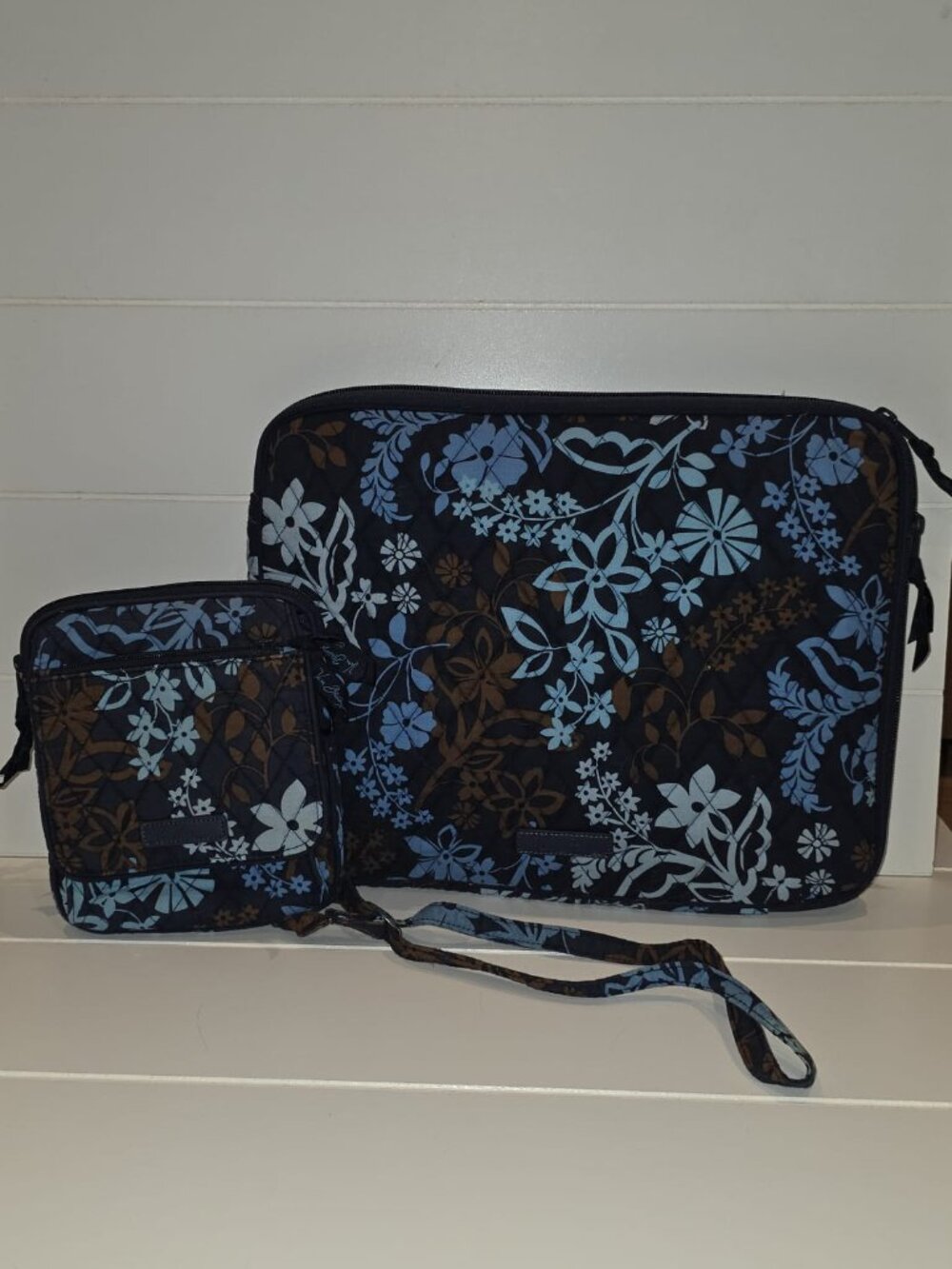 Vera Bradley laptop sleeve and matching crossbody bag in retired "Java Blue"